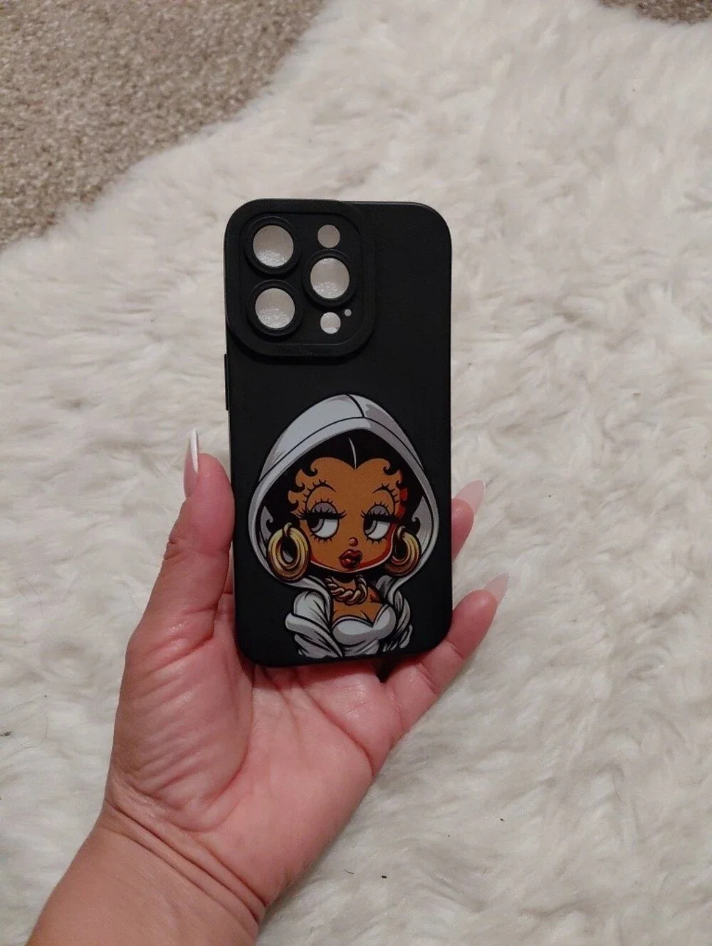 Ipnone 14 Pro  Case Black Phone Case with Betty Boop Hooded Character Graphic